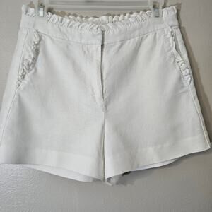 J.Crew White Ruffle Trim Linen Shorts Size 2 Coastal Preppy Summer Beachy